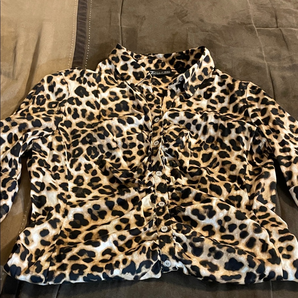 Leopard Print Button-Up Blouse